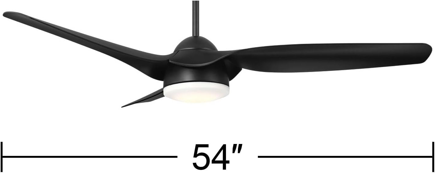Casa Vieja 54" Sierra Modern Indoor Outdoor Ceiling Fan 3 Blade LED Light Remote Control Matte Black Finish Blades Bedroom Patio Living Room Kitchen Porch Damp Rated Decorative DC Motor Garage