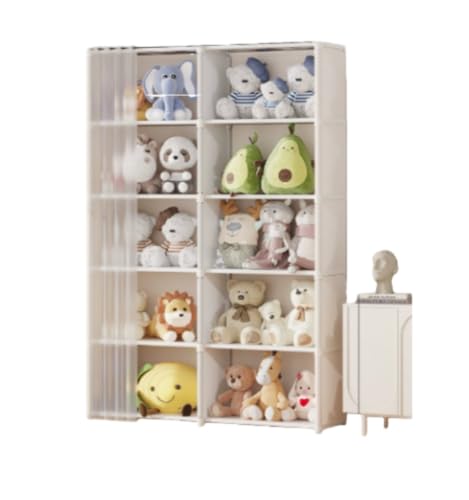 Damika おもちゃ収納 ぬいぐるみ収納ボックス ディスプレイスタンド 子供用収納キャビネット 大容量多層収納ラック 組み立て簡単省スペース防塵 収納ネット枕 子供部屋用 (ホワイト 複列 6 層)