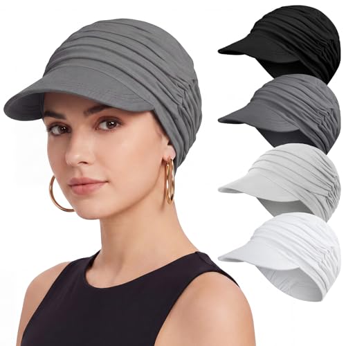 Image of 6 Pcs Chemo Cancer Hat for Women Breathable Bamboo Newsboy Baseball Cap Soft Headwear for Cancer Patient Hair Loss