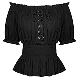 Picture of Scarlet Darkness Renaissance Shirt Women Pirate Puff Sleeve Steampunk Top Blouse Black XXL