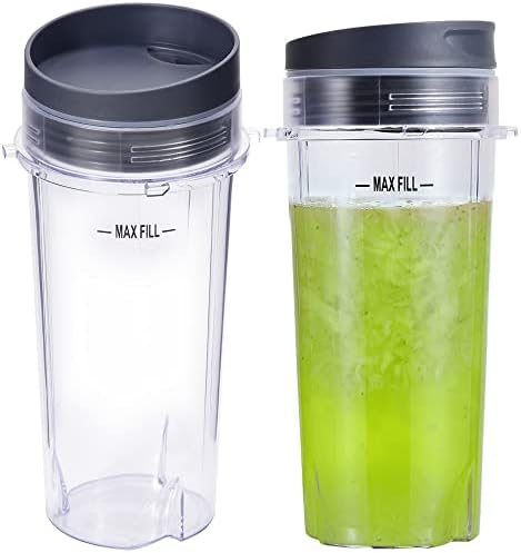 16oz Blender Cup Set for Ninja Replacement Parts Single Serve Blender Cup With Lids Set For BL770 BL780 BL660 BL740 BL810 Nutri Ninja Series Blenders (2-pack)