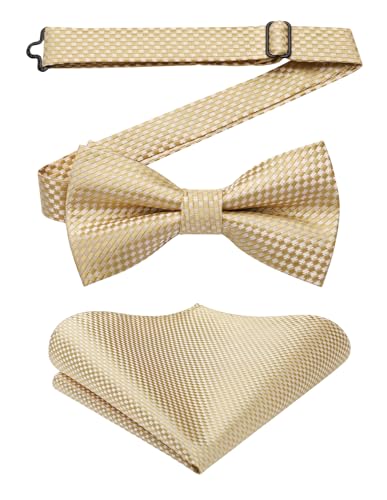 Enlision Fliegen für Herren Gold Anzug Fliege mit Einstecktuch Set Hochzeit Formelle Herrenfliege Vorgebunden Verstellbare Smoking Schleife und Taschentuch Männer