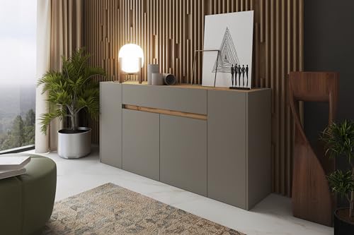 Arreditaly Credenza Moderna Madia In Melaminico Con 4 Ante E 1 Cassetto Mobile Contenitore Sala da Pranzo Soggiorno Design Senza Maniglie Elegante Capiente 170 x 85 x 40 cm (Beige)