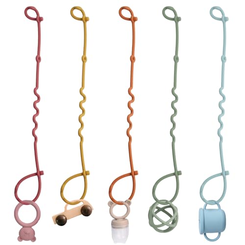 5 Piezas Cadenas para Chupetes de Silicona, Correas Ajustables de Seguridad para Juguetes, Prendedores Cordón Chupete Bebe, Cinturones de Seguridad para Cochecitos, Cunas y Tronas
