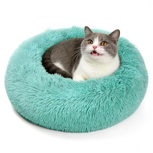 MDDK DY Cuscino per Cani, Cuccia Cane Interno Morbida Rotonda, Cuccia gatto Lavabile e soffice, Base Antiscivolo e Anti-ansia, lettino per cani 50 cm Verde Scuro