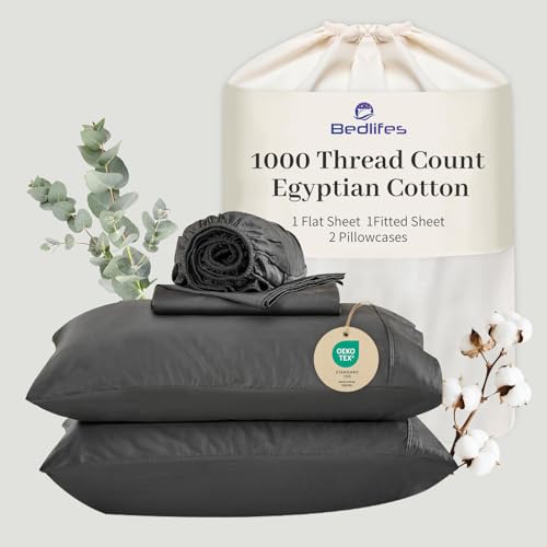 Image of Bedlifes 1000TC Egyptian Cotton Cal King Sheets, 4Pcs, 16 inch Deep Pocket