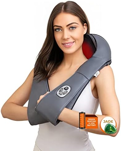 Original Munich Spring® Shiatsu Neck Massager with Heat & Real Jade Stones I Cordless Massager for Neck, Shoulder, Back, Full Body Wellness I German Design