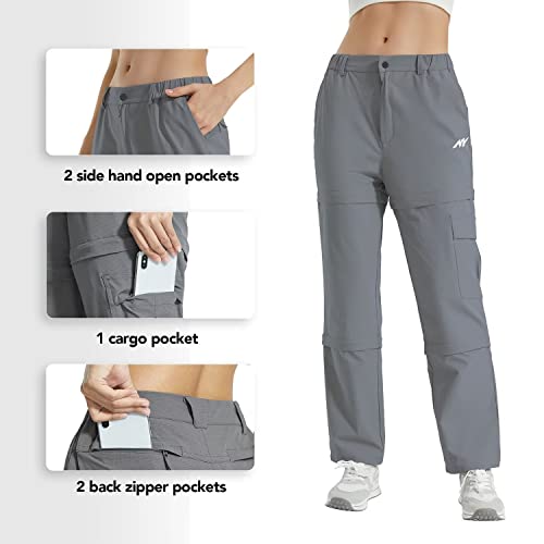 Monster Valley Women's Hiking Pants Stretch Convertible Zip-Off Quick-Dry Lightweight Outdoor Travel Safari Cargo Pants, Deep Grey, Medium #TOP3