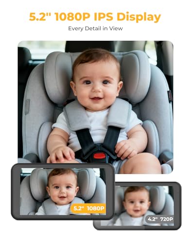 Image of Luckview BM2A Baby Car Camera, Night Vision & 5.2 inch 1080P Display for Rear-Facing Car Seats, Easy No-Damage Install, Patented Anti-Shake Mount - Ideal for Parents and Pet Owners