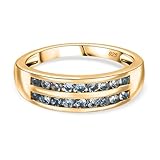 Aquamarine Channel Set Ring – 18K Yellow Gold Vermeil Over Sterling Silver – March Birthstone Band – Elegant Stackable Ring – 0.63 Ct - Size O