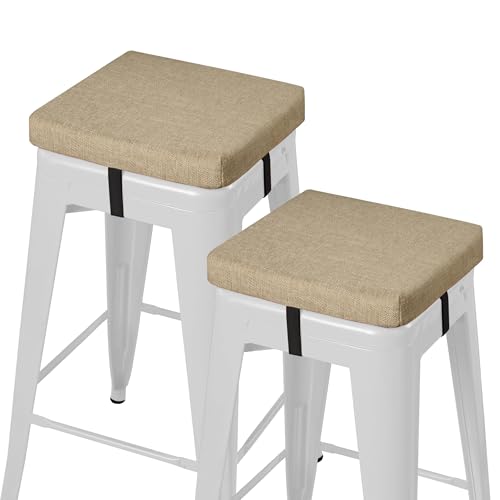 Image of AddGrace Anti-Slip Bar Stool Cushions Square Bar Stool Seat Cushions with Ties Set of 2 Small Square Chair Pads with Machine Washable Cover 12 inchX12 inchX2 inch (Beige)