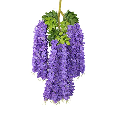 Grekywin Vine di glicine artificiale in rattan, 12 pezzi, fiori finti viola in seta, per decorazione da parete, giardino, auditorium, sfondo per feste di nozze (110 cm)