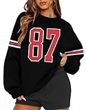 JINTING Game Day Sweatshirt Women Football Sweatshirts Y2k Jersey Shirts Vintage Number Print Long Sleeve Oversized Shirt Black