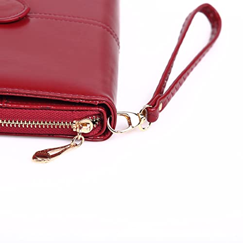 Handbag for Women Oil Wax Pu Leather Wallet Zipper Coin Purse Lanyard Buckle Design Large Capacity3