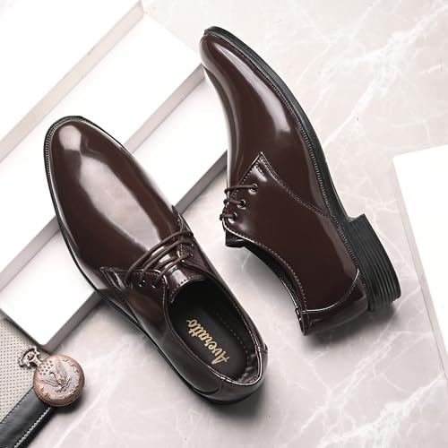 Image of Men's High-Gloss Patent Synthetic Leather Derby Shoes, Black, Lightweight Airmix Sole, Formal