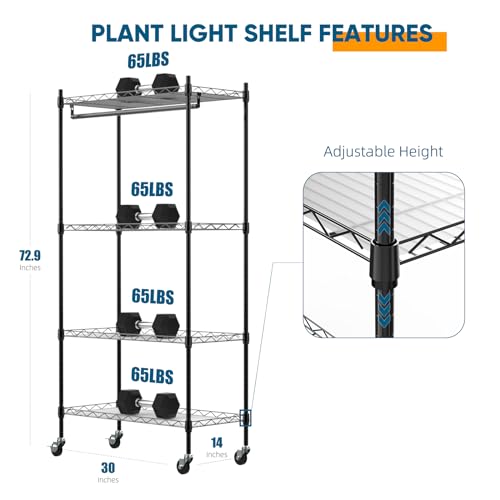 Nedechom Plant Shelf with Grow Light, 4-Tier Metal Grow Light Shelf with Hanging Rod and Adjustable Rack,3-Pack 6000K T12 LED Full Spectrum Grow Lights for Seed Starting, Succulents, Built-in Timer by Nedechom - Image 7