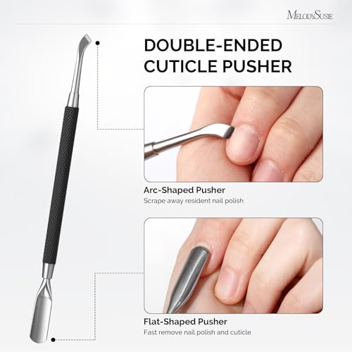 Image of MelodySusie 4 in 1 Stainless Steel Acrylic Nail Tool Kit, Black | Fake Nails Tips Cutter, Cuticle Trimmer,Cuticle Pusher, Nail Polish Scraper, Pedicure Manicure Tools for Home Salon