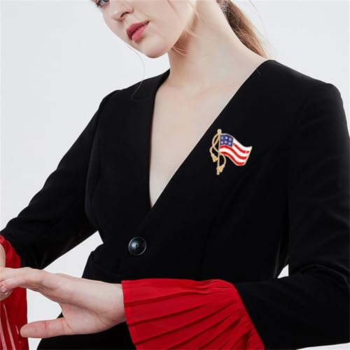 Image of Rhinestone USA Flag Brooch Pin for Women Men Shiny Crystal 4th of July American Patriotic Medal Brooches Dress Accessories Independence Presidential Election Day