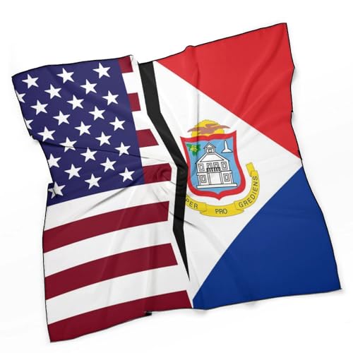 United States and Dutch Saint Martin Flag Bandanas for Women Satin Silk Head Scarf Multipurpose Square Scarves Clothing Accessories3