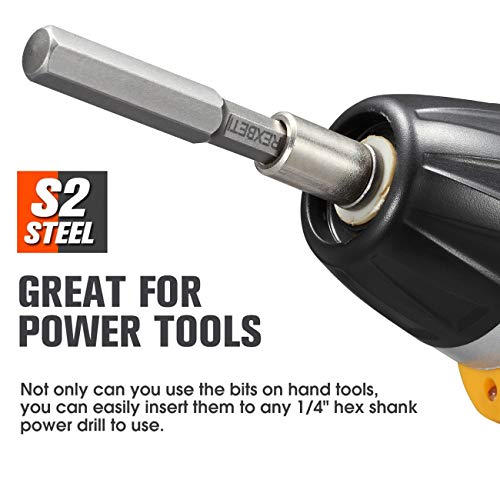 Rexbeti 20 Piece Hex Head Allen Wrench Screwdriver Bit Set, Sae Metric 1/4 Inch Hex Shank S2 Steel Magnetic 2.3 Inch Long Drill Bits With Storage Box(20-Hex Bit Set(Silver)) #TOP5