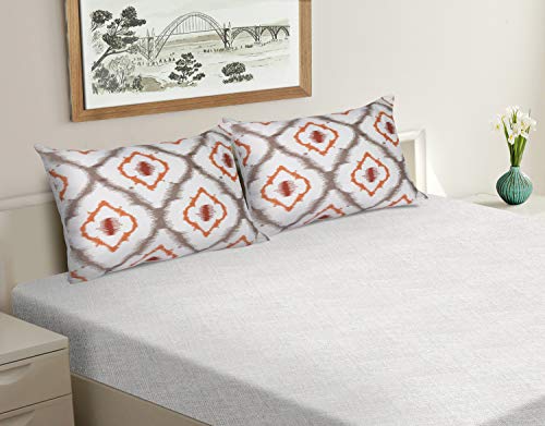 Dekor World Beige Cotton Multi Ikat Printed Pillow Cover (Pack of 2) 45x70 cm