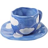 WEKADRIN Juego de Taza de de Cerámica Platillo Diseño de Nubes y Taza para Desayuno Asa Antiescaldaduras Adecuado para Hogar y Oficina