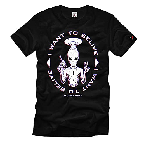 T-shirt UFO I Want to Believe noir XXL haut imprimé thématique extraterrestre