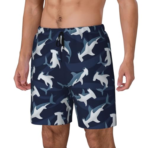 Cartoon Cute Hammerhead Shark Funny Men's Swim Trunks Board Shorts Quick Dry-2