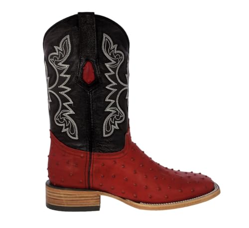 Texas Legacy Mens Red Cowboy Boots Ostrich Quill Print Leather Square Toe Botas2