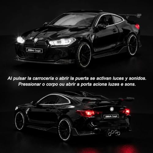 Image of 1:32 Diecast Model Alloy B-M-W M4 Metal Pull Back Car with Sound Light, Openable Doors, Toy Vehicles for Kids Gift, car for Kids [Black-Color]