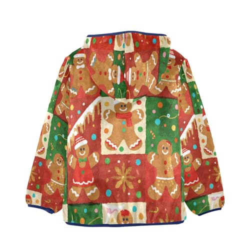 Gingerbread Men on Colorful Squares Toddler Fleece Jacket Girl Boys Hooded Fleece Jacket Coat2