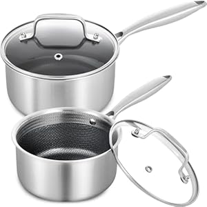 LOLYKITCH Hybrid-3-lagiges Edelstahl-Kochtopf-Set, antihaftbeschichtet, 2 Stück, 1,5 l & 2,5 qt Soßentöpfe, Induktionstöpfe und Pfannen, robust und ofenfest.