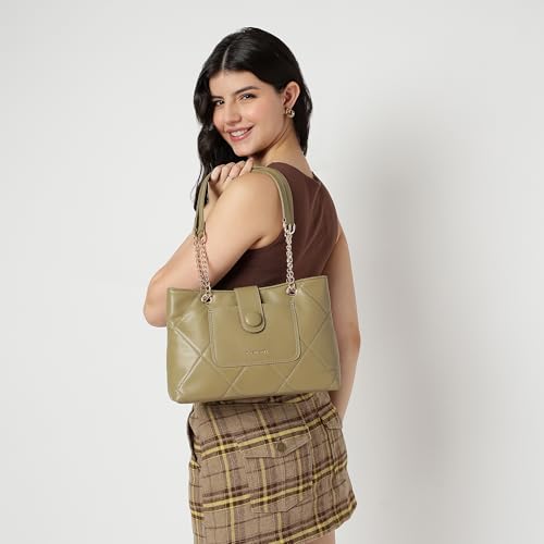 Image of Fastrack ButtonUp Shoulder Bag | Quilted Faux-Leather Women's Handbag | Bag with Chain Strap & Dual Closure