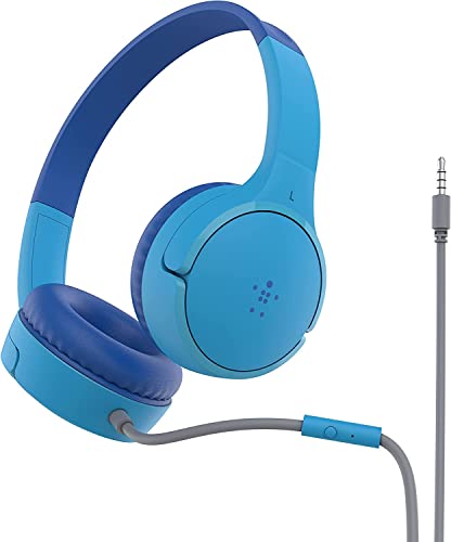 Belkin Casque audio filaire SoundForm Mini (pour enfants, circum-aural, micro intégré, pour apprentissage en ligne, école, voyage, jeu, pour appareils dotés d'un port audio 3,5 mm, bleu)