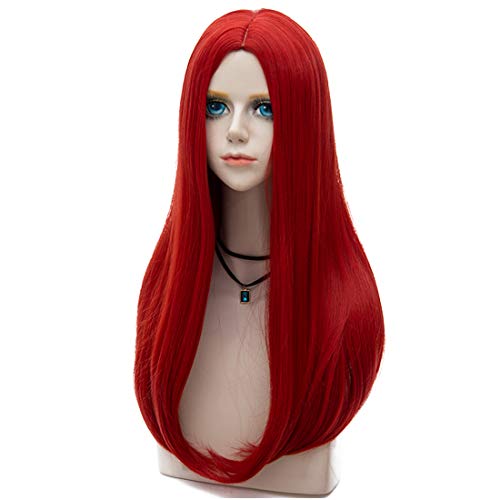 60Cm Red Cosplay Wig For Women Long Straight Center Part Cosplay Wig For Halloween Costume, Cospaly Party #TOP4
