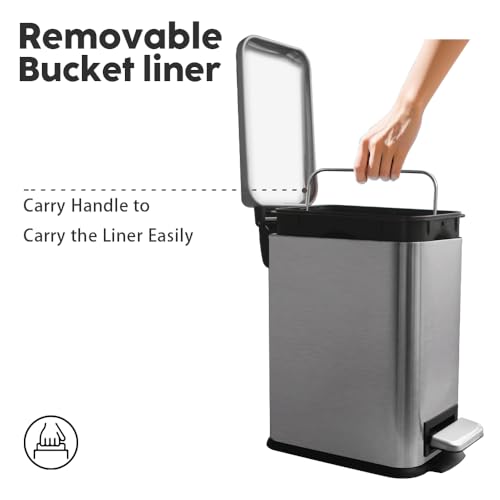Cubo de basura de acero inoxidable rectangular de 5l acabado gris de alta gama 6