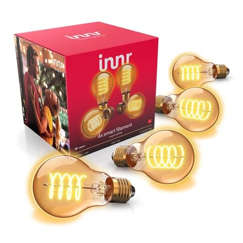 innr Zigbee E27 Smart Lampe funktioniert mit Alexa und Hue* (Bridge erforderlich) LED Filament Glühbirne Warmweiß Dimmbar Smart Home 550lm 4 Stück
