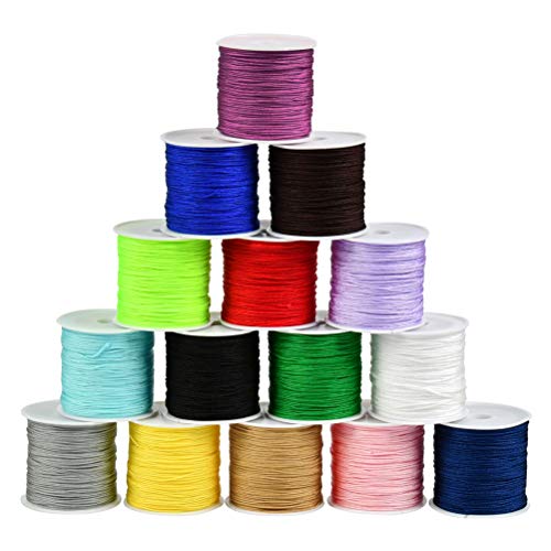 BUYGOO 735 Yards 0.8mm Nylon Beading String Chinese Knotting Cord Nylon Shamballa Cord Beading String for Necklace Bracelet Beading Kumihimo Chinese Knot - 15 Colors