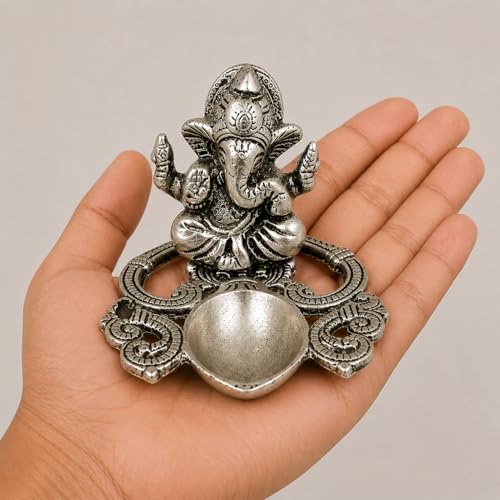 Image of CraftVatika Ganesha Idol with Diya Stand, Ganesha Diya with Gift Box, Home Decoration Items, Festival Return Gift for Woman Diwali Wedding Anniversary Event Housewarming Gifts for Ladies Guest, Family