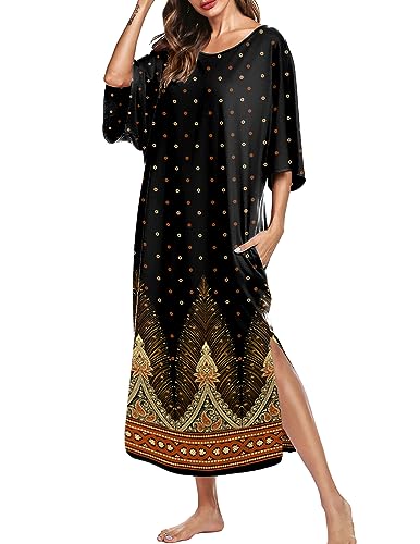 Image of Ekouaer Women's Nightgown Short Sleeve Sleepshirt Long Loungewear Casual Maxi Lounge Dress House Dresses with Pockets