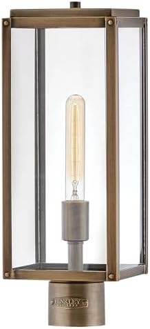 Hinkley Max Single Light 18.5-Inch Post Mount Outdoor Lantern, Lumiglo Bulb Included, Aluminum, Clear Glass, Driveway Walkway or Entry, Post Sold Separately, Burnished Bronze Finish