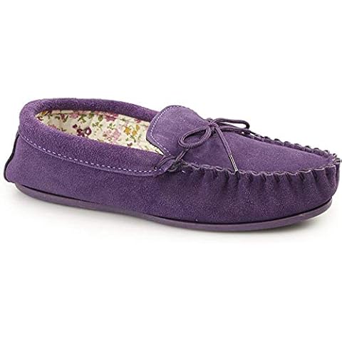 Mokkers LILY Ladies Suede Moccasin Slippers Purple UK 6 Cover