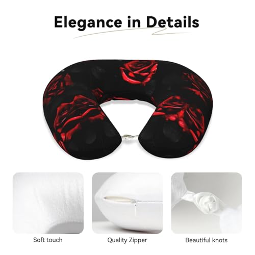 Almohada de Viaje con Estampado de Rosas Rojas y Negras miniatura 4