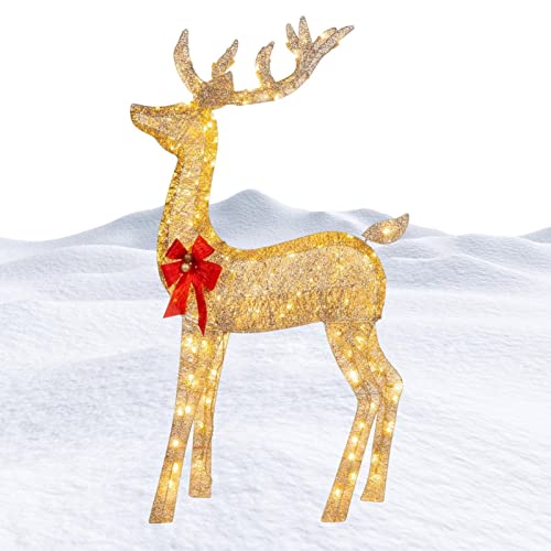 Renne natalizie all'aperto con luci | Ornamento festivo con cervo fulvo illuminato a LED - Decorazione fulvo in piedi in cortile di Natale con luci bianche calde, alce scintillante per regali Keptfeet