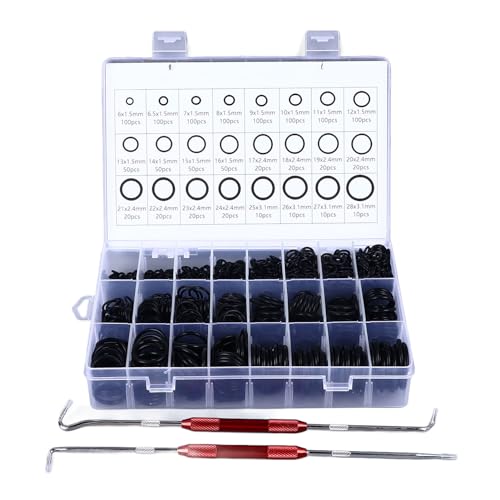 Kit de Anillos O 1200pcs, Goma de Nitrilo O Anillo con 2 Anillos de Sellado de Alta Temperatura Establecidos para Aplicaciones de Plomería, Automotriz e Industrial﻿
