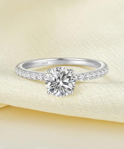 Miniatura 5 de Yl Anillo De Compromiso Mujer 1 Quilates Moissanita De Plata De Ley 925 Anillo De Promesa De Moissanita Color D Vvs1 Regalo Aniversario Talla 16