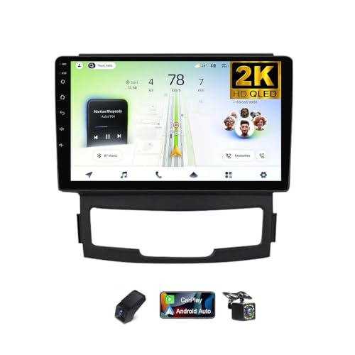 Radio Coche Android 14 con pantalla QLED 2K HD y GPS para SsangYong Korando