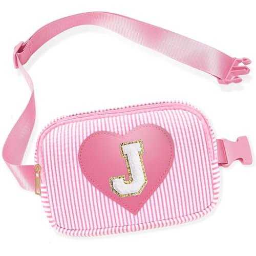 Kids Fanny Pack for Girls, Initial Pink Toddle Belt Crossbody Purse Sling Bag, 4 5 6 7 8 9 10 11 12 13 Year Old Little Girl Birthday Gift Ideas (J)