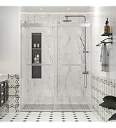 56-60 in. W x 76 in. H Frameless Soft-Close Shower Door with Explosion Proof Film, 3/8 inches (10...