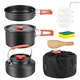 10Pcs Camping Cookware Outdoor Libre, Kit de Utensilios Cocina Camping con Olla Sartén Tetera Vajilla para Camping Outdoor Picnic Senderismo